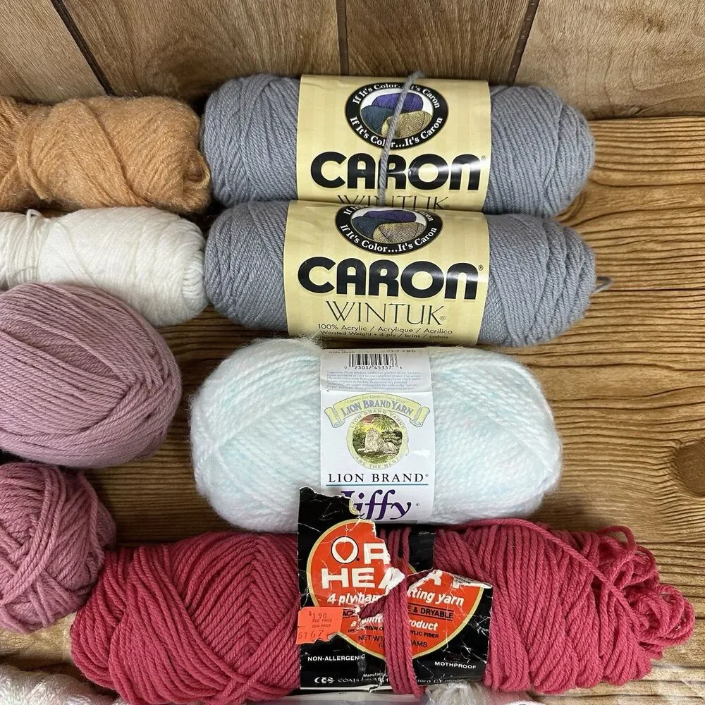 Huge Mixed‎ Lot Of Yarn 30 Skeins Various Brands Colors & Sizes Vintage & Modern